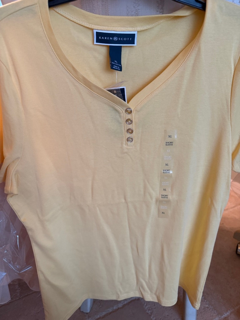Karen Scott Pale Yellow Short-Sleeve Henley Top